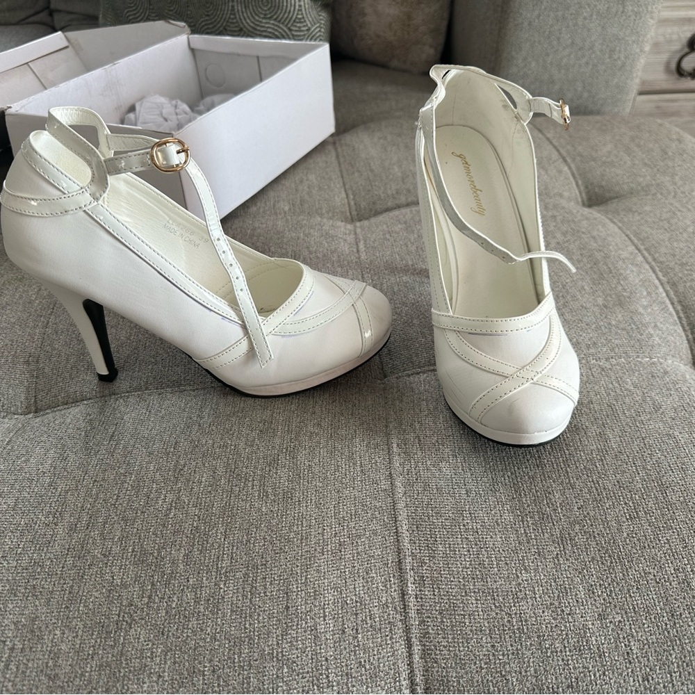 Dream Pairs White Satin Ankle Strap Heels